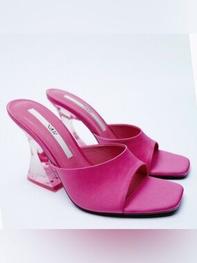Zara  Open-Toe Slide Heels in Hot Pink, Size 39(8)
